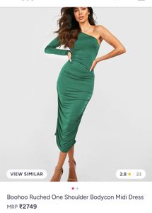 Green Ruched One Shoulder Midi Dress