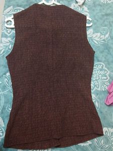 Brown Textured Sleeveless Top