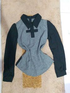 korean Stylish Grey &amp; Black Long Sleeve Top