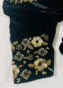 Elegant Handwork Black Velvet Kurta Set with Organ