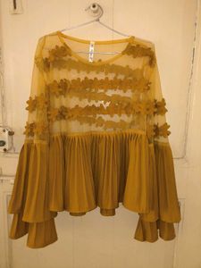 Yellow Floral Sheer Bell Sleeve Top