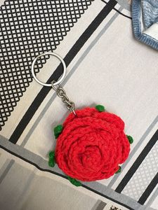 Handmade Crochet Rose Keychain