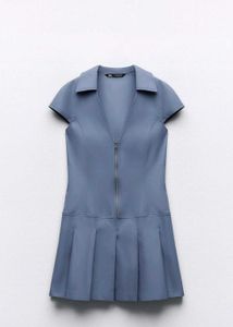Blue Collared Zipper Dress