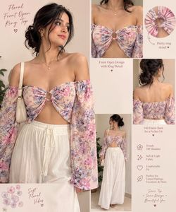 Floral Front Open Ring Top