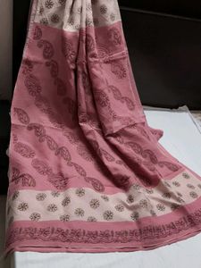 Pink Chikankari Floral Paisley Cotton Saree