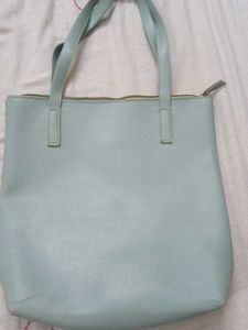 Light Blue Faux Leather Tote Bag with pouch combo