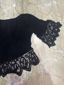 Black Lace Trim Bell Sleeve Top