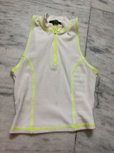 Bershka White Ribbed Zip-Up Tank Top
