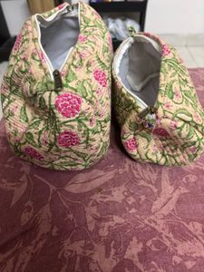 set of 2 Quilted Floral Pouch Bags