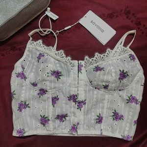 Savana Floral Corset Top with Lace Trim