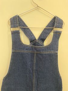 Chic Denim Pinafore Dress with Floral Embroidery