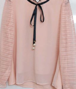 Korean style Chic Pink top with Pearl Detail