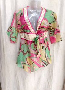 Vibrant Wrap Top with Belt