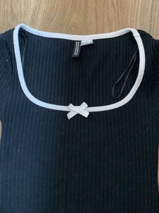 Cute Black Ribbed Top with Bow Detail