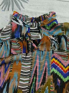 Boho Pattern Ruffle Long Sleeve  mesh Top