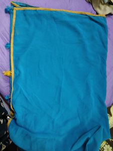 Teal Blue Dupatta with Gold Trim