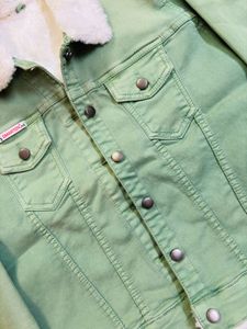 Green Sherpa Lined Denim Jacket