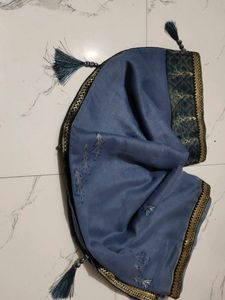Blue Embroidered Saree with Tassels