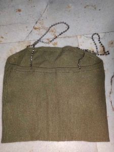 Olive Green Beaded Strap Crop Top