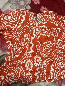 Vibrant Orange & White Print Tunic Top