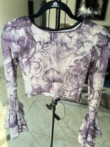 Patterned Long Sleeve Crop Top