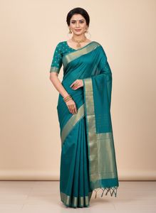 Elegant Teal Saree with Copper Accents