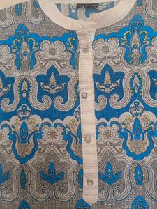 Blue &amp; White Paisley Print Kurta