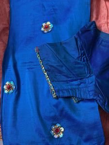 Vibrant Blue Embellished Saree with Blouse