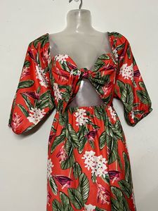 Tropical Print Cut-Out Maxi Dress with pockets