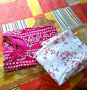 "🌟 Jaipur Bhandhani Kurta Set! Cotton Kurta + Rayon Pants 🌺 Printed Pattern, 3/4 Sleeves. Sizes XS-XL. Made in India 🇮🇳"