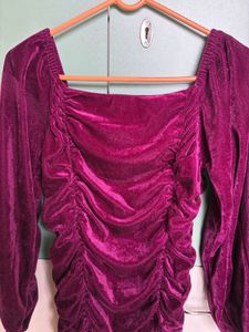 Dark pinkish Burgundy Velvet Mini Dress