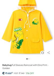 Babyhug Yellow Dino Raincoat for Kids