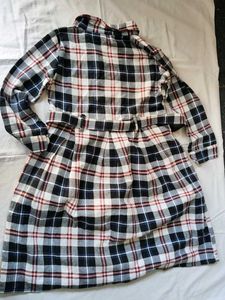 Chic Plaid Flannel Shirt Dress with Belt