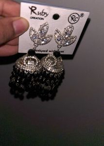 Ruby Creation Black Jhumka Earrings