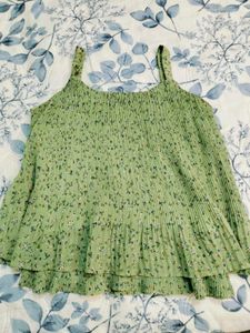 Chic Green Floral Pleated Cami Top
