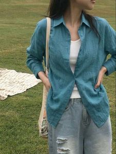 Korean Pintrest Solid Teal Button-Up Shirt