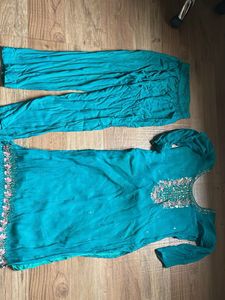 Teal Kurta Set with Embroidery