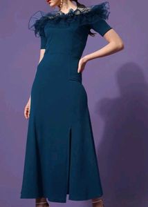Elegant Teal Off-Shoulder Ruffle Dress