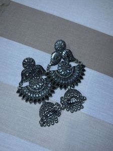 Oxidized Silver Jhumka Earrings