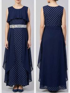 Elegant Navy Polka Dot Maxi Dress