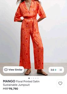 (Mango)Floral Printed Satin Jumpsuit