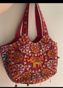 Boho Elephant Embroidered Tote Bag