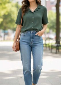 Olive Green Textured Crop Top