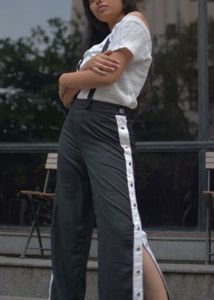 Side Button Regular Fit Solid Parallel Trousers