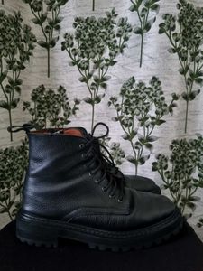 Black Leather Lace-Up Combat Boots
