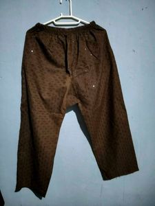 Brown Sequined Patterned Pants