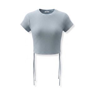 Ribbed Backless Crop Top with Tie Detail
