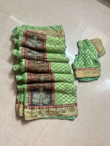 Beautiful Green Embroidered Saree with Blouse