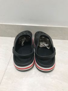 Black Crocs with Red &amp; White Trim