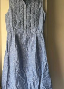 Blue Sleeveless Button-Up Midi Dress